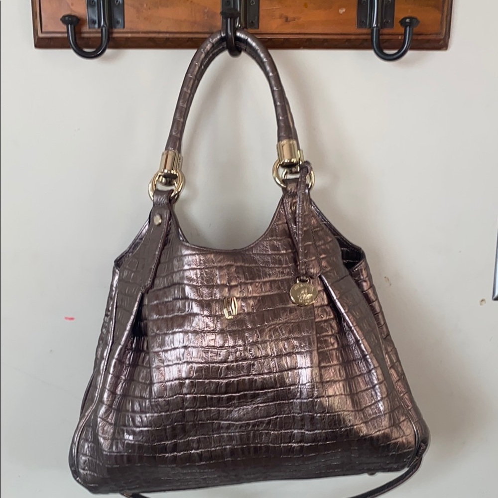 Brahmin Metallic Crocodile-Embossed Handbag